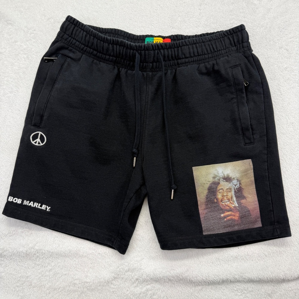 Bob Marley X Shoe Palace Shorts Mens L Black Graphic Fleece Sweat Shorts Peace